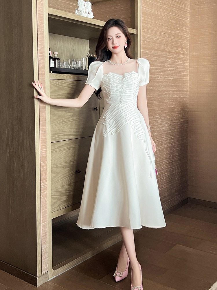 【JY.上品】 2024秋新品 お姫様 白ワンピース ドレス パーティー キャバ 大人 同窓会 披露宴 卒業式 結婚式 演奏会 ウェディング 二次会 メガ割