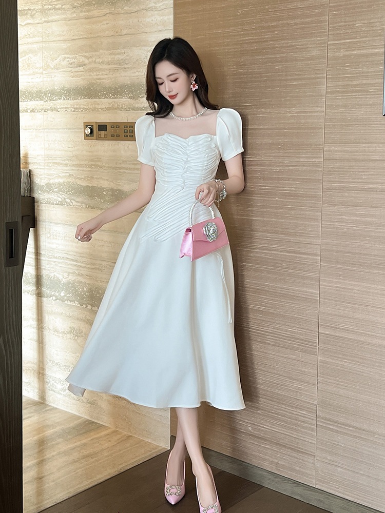 【JY.上品】 2024秋新品 お姫様 白ワンピース ドレス パーティー キャバ 大人 同窓会 披露宴 卒業式 結婚式 演奏会 ウェディング 二次会 メガ割