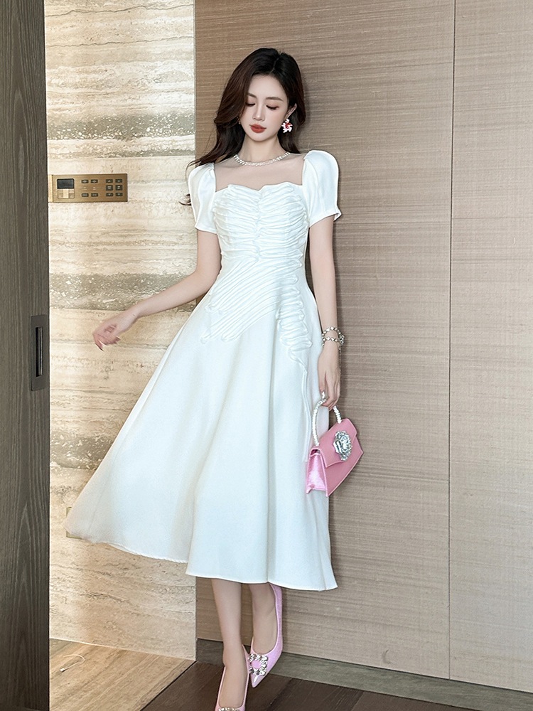 【JY.上品】 2024秋新品 お姫様 白ワンピース ドレス パーティー キャバ 大人 同窓会 披露宴 卒業式 結婚式 演奏会 ウェディング 二次会 メガ割