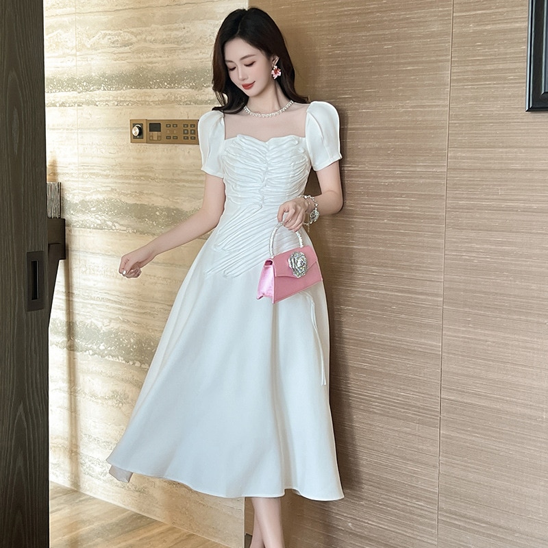 【JY.上品】 2024秋新品 お姫様 白ワンピース ドレス パーティー キャバ 大人 同窓会 披露宴 卒業式 結婚式 演奏会 ウェディング 二次会 メガ割