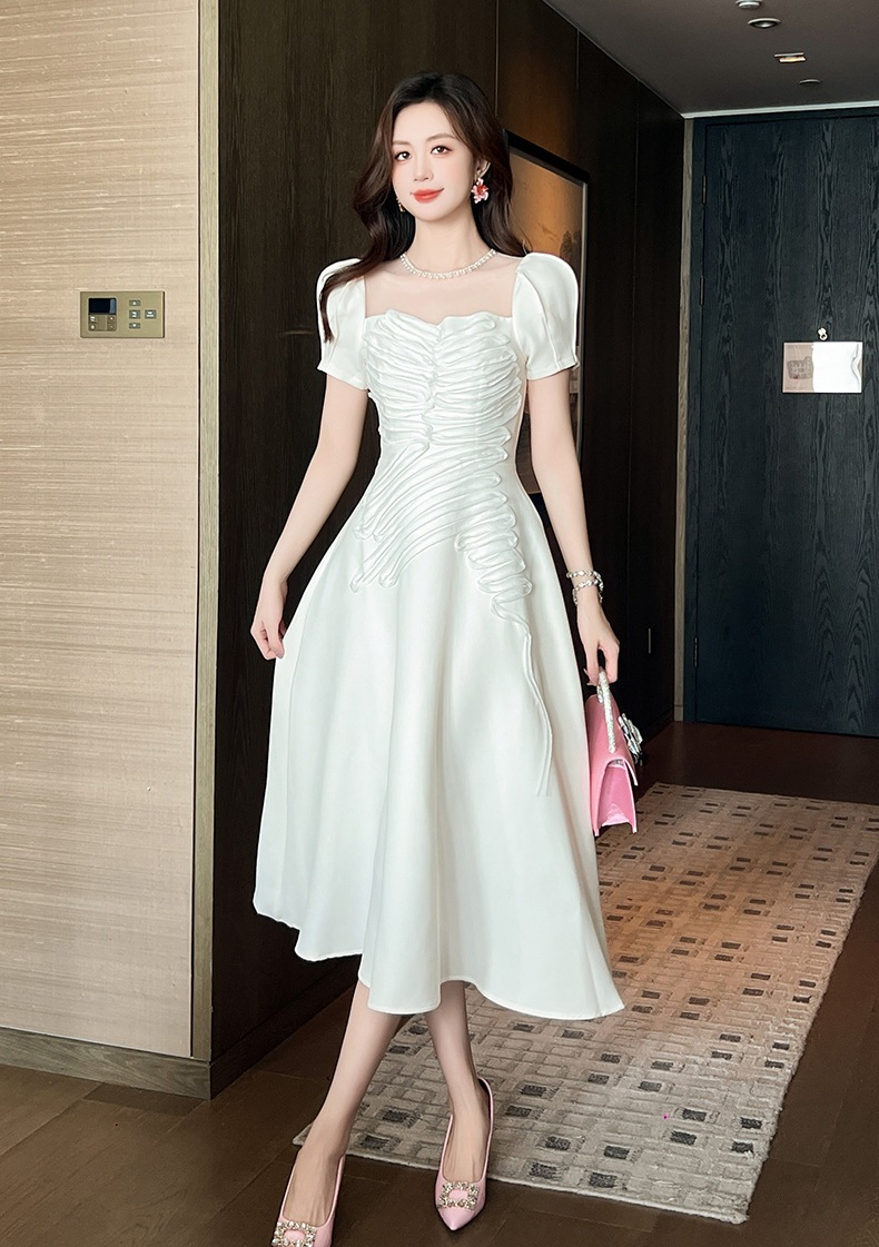【JY.上品】 2024秋新品 お姫様 白ワンピース ドレス パーティー キャバ 大人 同窓会 披露宴 卒業式 結婚式 演奏会 ウェディング 二次会 メガ割