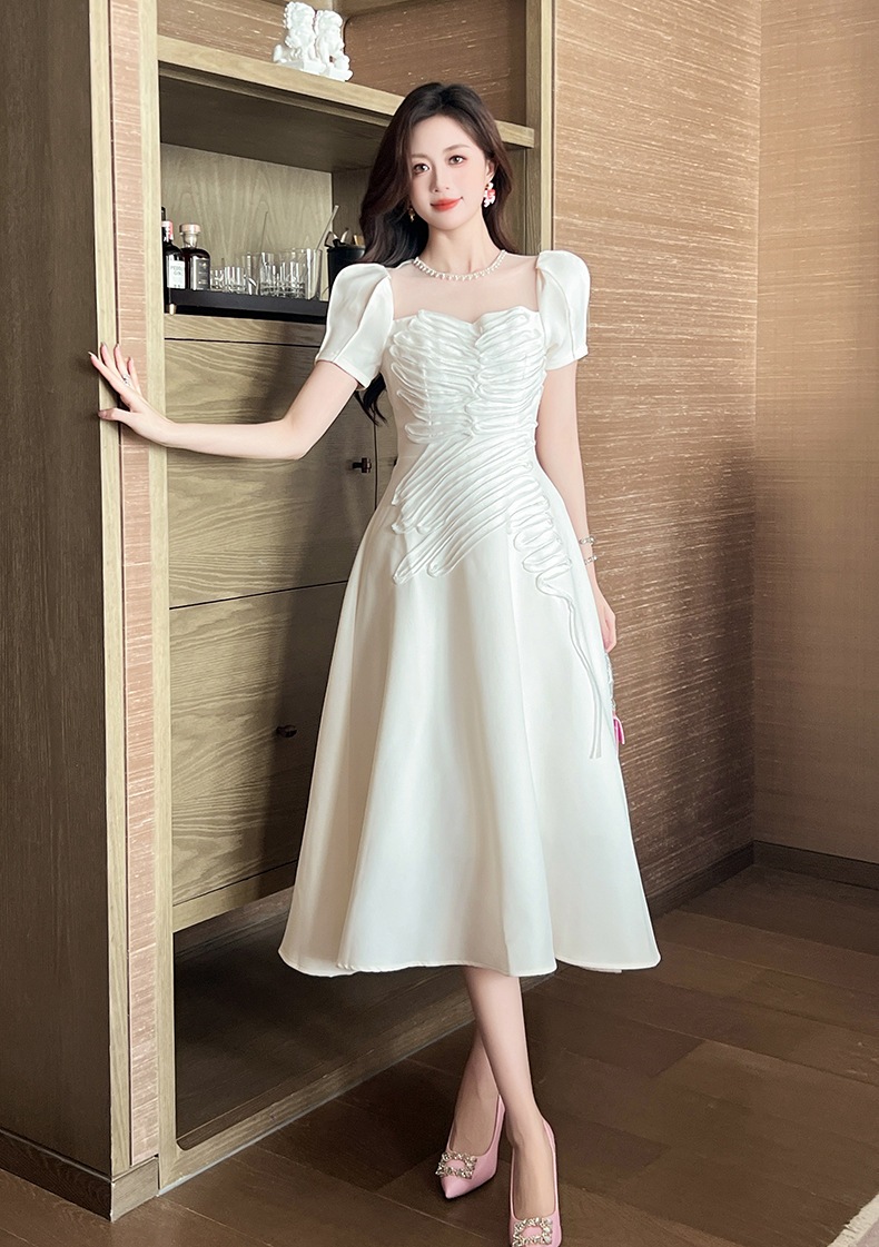 【JY.上品】 2024秋新品 お姫様 白ワンピース ドレス パーティー キャバ 大人 同窓会 披露宴 卒業式 結婚式 演奏会 ウェディング 二次会 メガ割