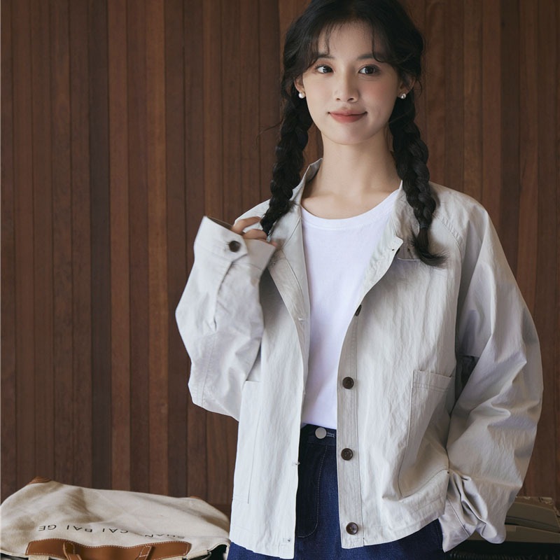 【急速発送】2025秋の新作レトロなワークジャケットゆったりハーフハイネックジャケットトップスジャケット 韓国ファッション秋の万能アイテム