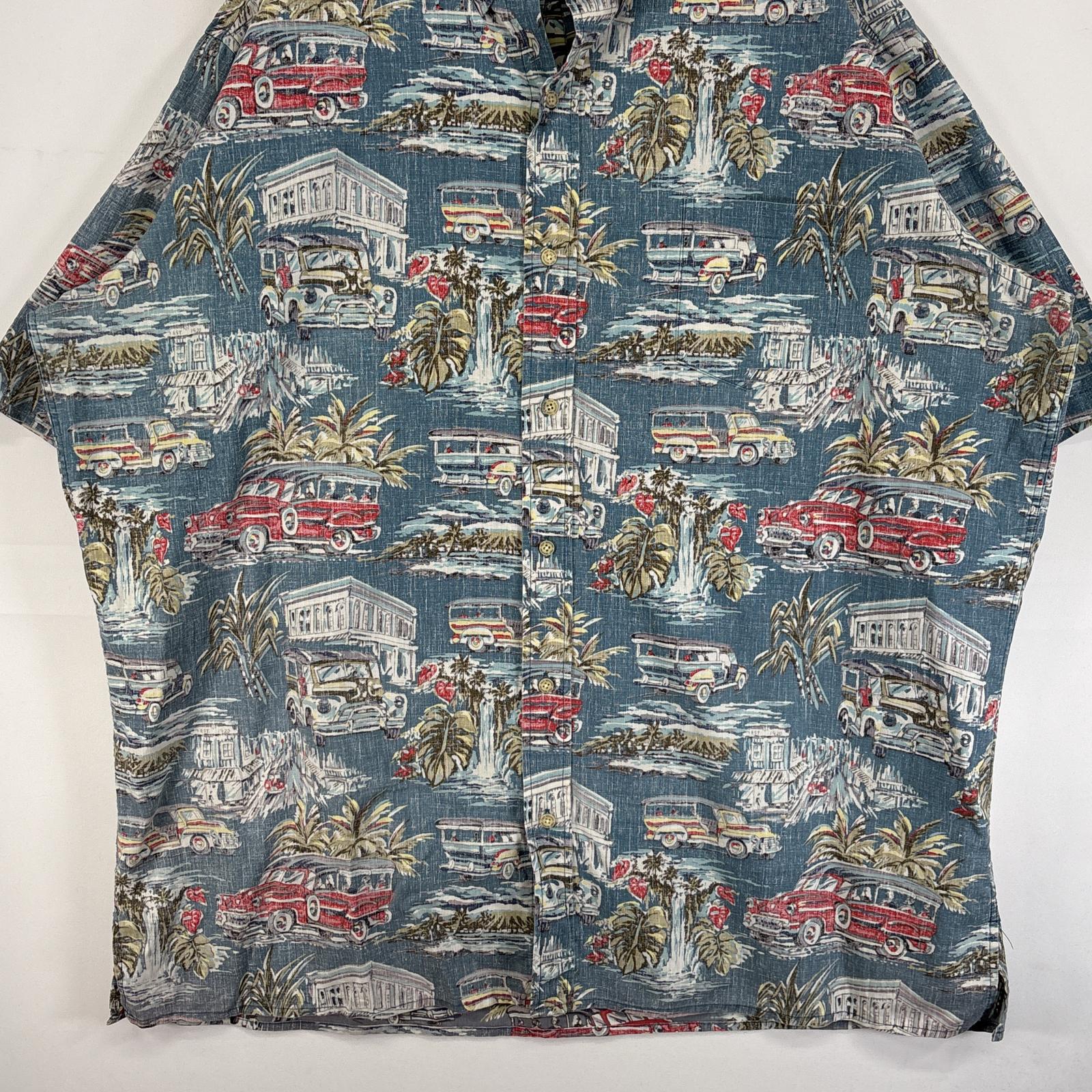 古着 90s/90年代 半袖シャツ アロハ 旧車 インサイドアウト 大きいサイズ 3XL ブルー系 総柄 メンズ