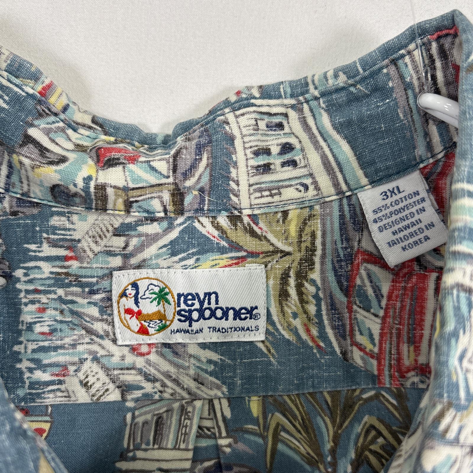 古着 90s/90年代 半袖シャツ アロハ 旧車 インサイドアウト 大きいサイズ 3XL ブルー系 総柄 メンズ