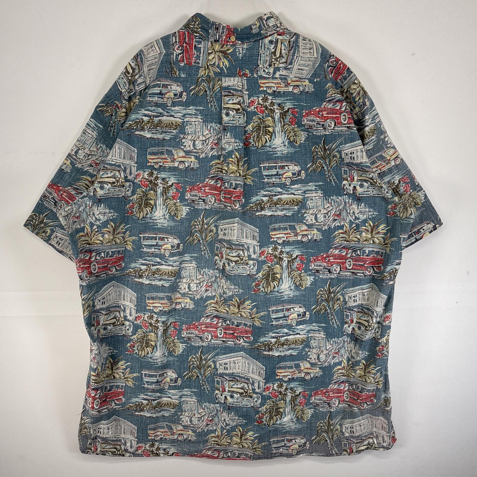 古着 90s/90年代 半袖シャツ アロハ 旧車 インサイドアウト 大きいサイズ 3XL ブルー系 総柄 メンズ