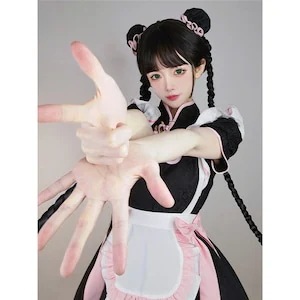 メイド服 可愛い チャイナ風 コスプレ ボウタイ 透かし彫り S M L ワンピース