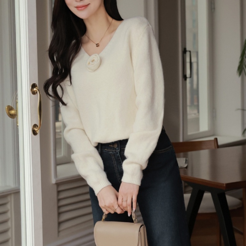 Click & Funny Mule ローズウールネックニット Click & Funny Mule ローズウールネックニット