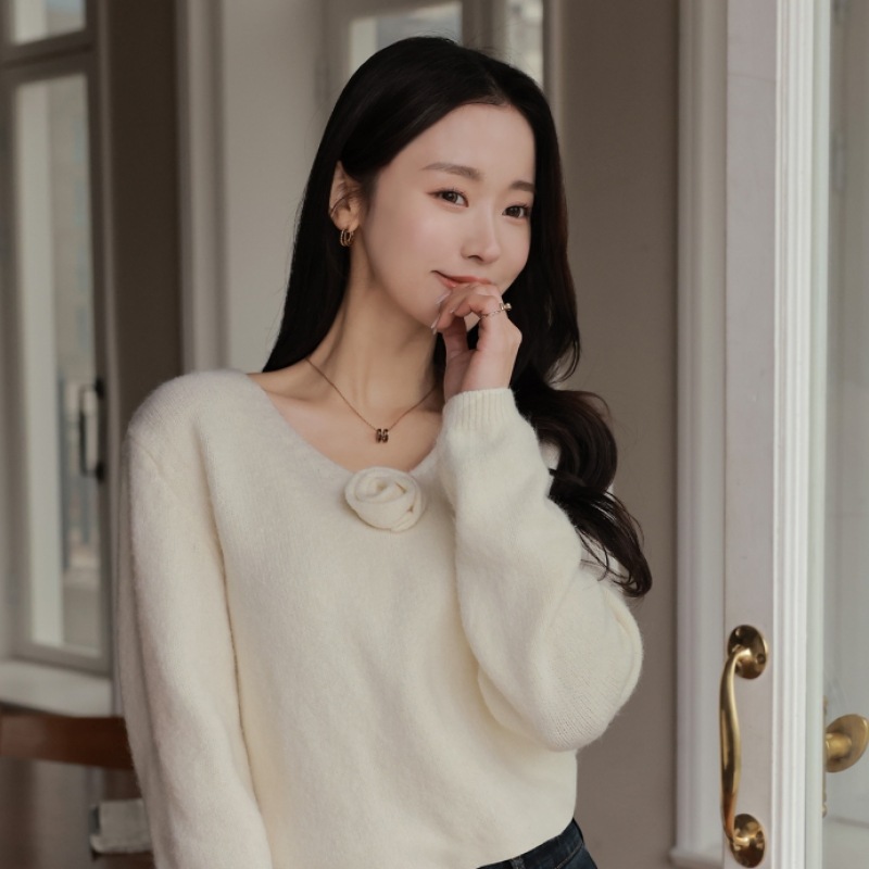 Click & Funny Mule ローズウールネックニット Click & Funny Mule ローズウールネックニット