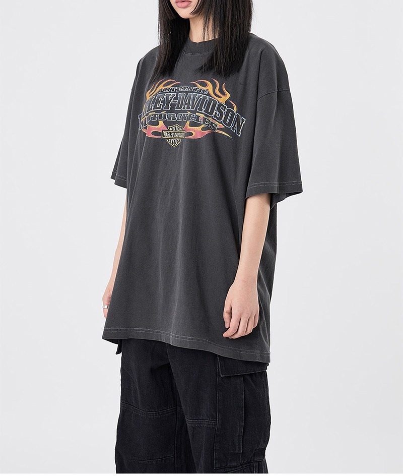 [韓國正品店][LE SSERAFIMユンジン着用] Fire Harley Davidson Printed Pigment T-shirt