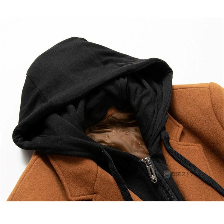 チェスターコート メンズ コート フード付き ウールコート ビジネスコート ハーフコート ウール混 スリム ビジネス カジュアル 通勤 通学 アウター 服 防
