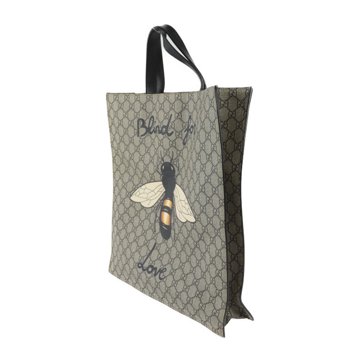 美品 GUCCI グッチ トートバッグ 450950 Bee Print ビープリント トートバッグ GGスプリーム PVC レザー ベージュ ブラウン ブラック 2WAY シ【本物保証】