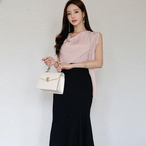 キャバドレス ナイトドレス ミディアムドレス セットアップ ツーピース フレア Aライン ハイウエスト ノースリーブ シフォン ドレープ レディース グラシア