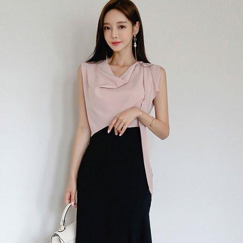 キャバドレス ナイトドレス ミディアムドレス セットアップ ツーピース フレア Aライン ハイウエスト ノースリーブ シフォン ドレープ レディース グラシア