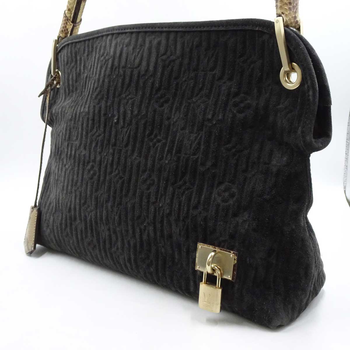 【中古】ルイ・ヴィトン ウィスパーGM ハンドバッグ スエード パイソン モノグラム ブラック系 M95811 Louis Vuitton