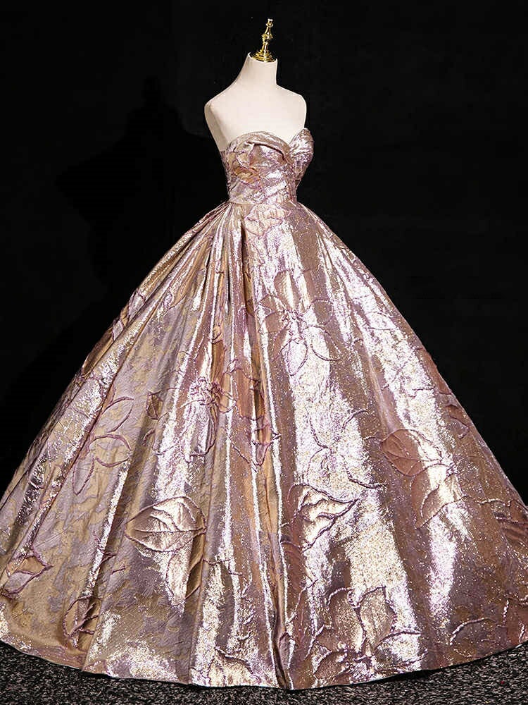 カラードレス ロングドレス パーティードレス ピンクゴールド 華やか ビスチェ ベアトップ 花柄 ウェディングドレス ウエディングドレス 結婚式 二次会 花嫁 前撮り 演奏会 発表会 カクテルドレス