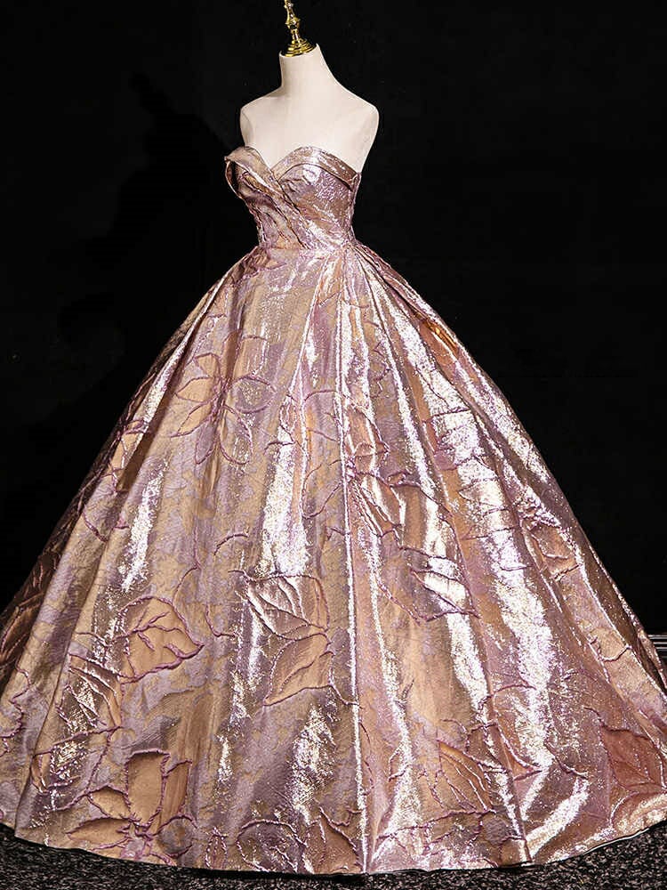 カラードレス ロングドレス パーティードレス ピンクゴールド 華やか ビスチェ ベアトップ 花柄 ウェディングドレス ウエディングドレス 結婚式 二次会 花嫁 前撮り 演奏会 発表会 カクテルドレス