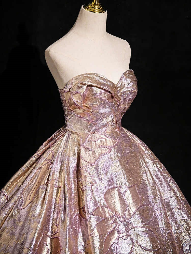 カラードレス ロングドレス パーティードレス ピンクゴールド 華やか ビスチェ ベアトップ 花柄 ウェディングドレス ウエディングドレス 結婚式 二次会 花嫁 前撮り 演奏会 発表会 カクテルドレス