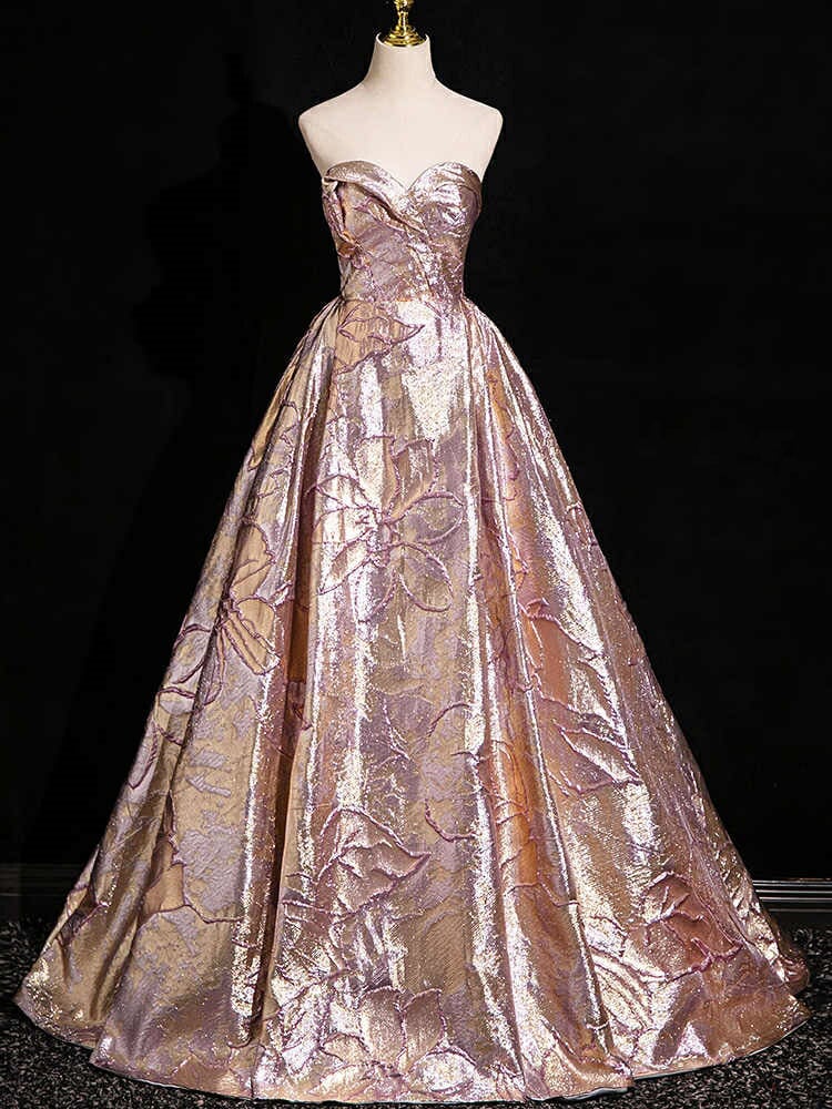 カラードレス ロングドレス パーティードレス ピンクゴールド 華やか ビスチェ ベアトップ 花柄 ウェディングドレス ウエディングドレス 結婚式 二次会 花嫁 前撮り 演奏会 発表会 カクテルドレス
