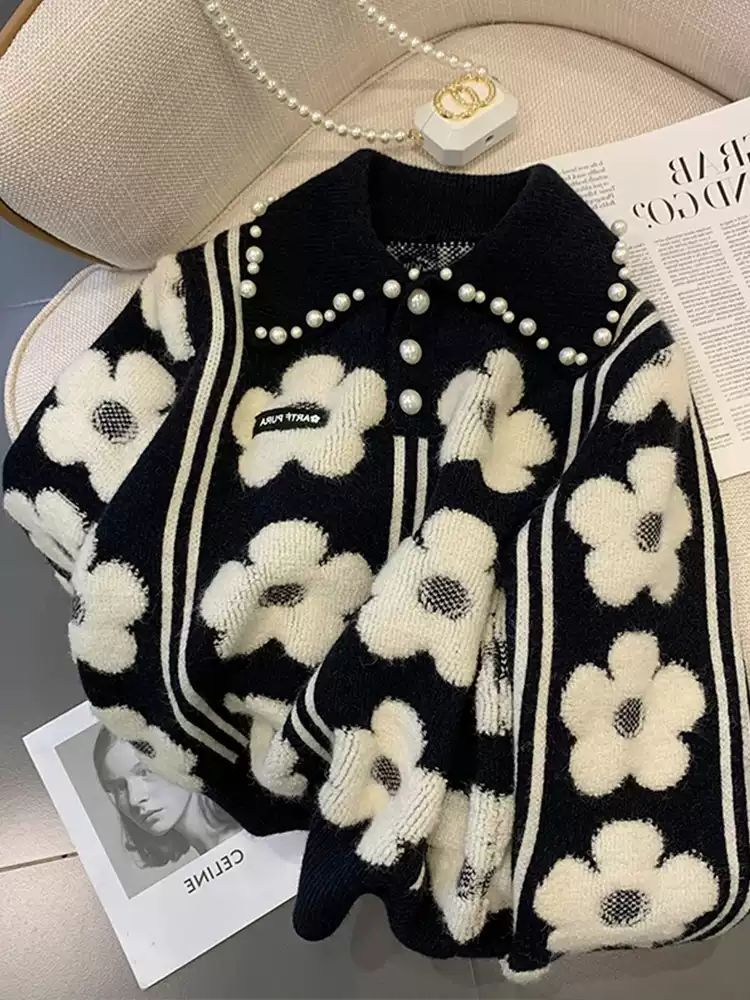 花柄ニットセーター レディース トップス 長袖 大人可愛い カジュアル 秋 冬 通勤 お出かけ 休日 ショッピング カフェ 楽ちん 暖かい S M L XL 2XL ブラック 花柄ニットセーター レディース トップス 長袖 大人可愛い カジュアル 秋 冬 通勤 お出かけ 休日 ショッピング カフェ 楽ちん 暖かい S M L XL 2XL ブラック