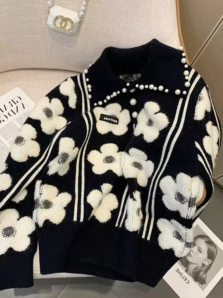 花柄ニットセーター レディース トップス 長袖 大人可愛い カジュアル 秋 冬 通勤 お出かけ 休日 ショッピング カフェ 楽ちん 暖かい S M L XL 2XL ブラック 花柄ニットセーター レディース トップス 長袖 大人可愛い カジュアル 秋 冬 通勤 お出かけ 休日 ショッピング カフェ 楽ちん 暖かい S M L XL 2XL ブラック