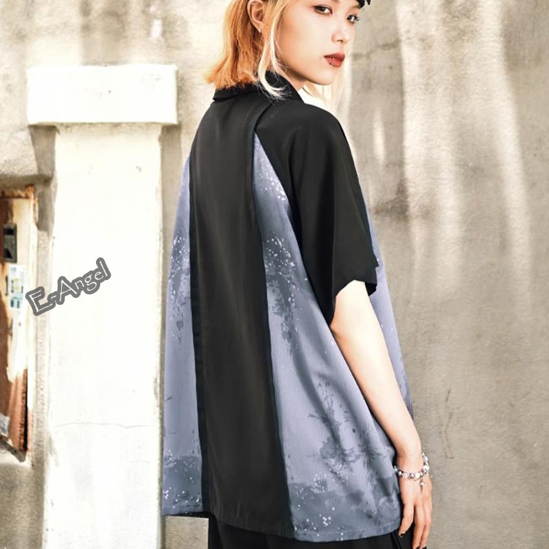 チャイナ風シャツ ブラウス 半袖 アシンメトリー チャイナ風 トップス 夏 レディース 切り替え 水墨プリント 金属ボタン チャイナ風シャツ ブラウス 半袖 アシンメトリー チャイナ風 トップス 夏 レディース 切り替え 水墨プリント 金属ボタン