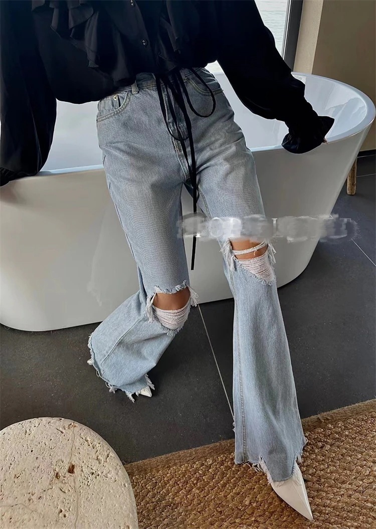 安セール 人気 トレンドレディース ロングパンツ ハイウエスト 破れ スリム フレアパンツ デニムパンツ スラックス