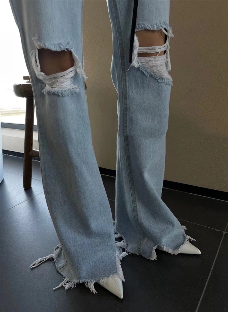 安セール 人気 トレンドレディース ロングパンツ ハイウエスト 破れ スリム フレアパンツ デニムパンツ スラックス