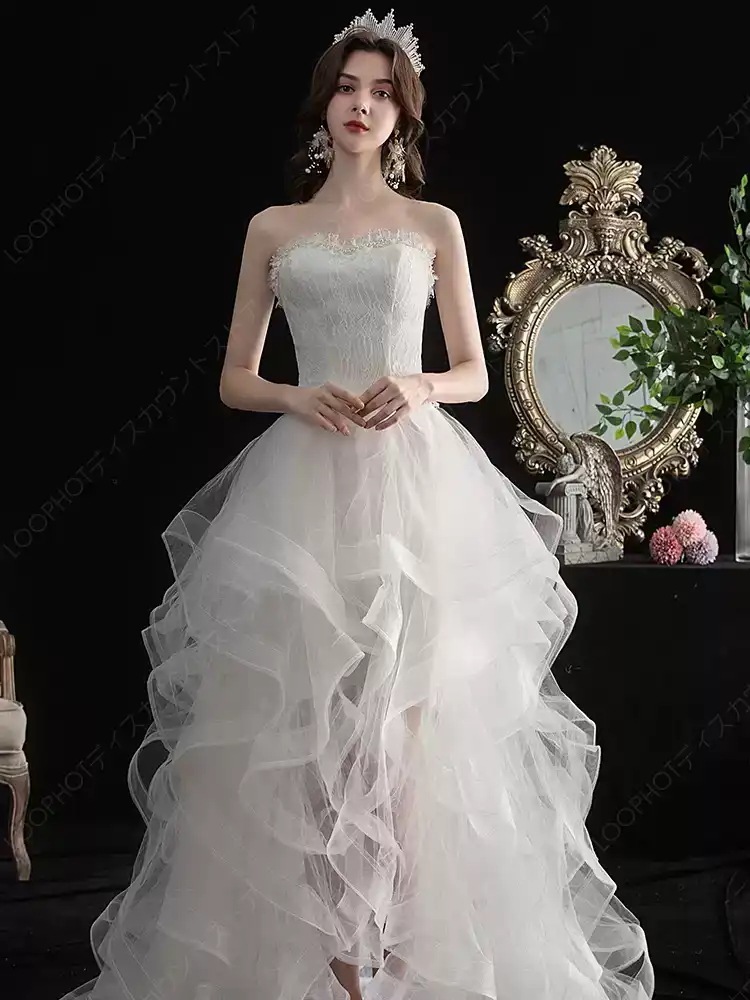 ウエディングドレス エンパイア 安い トレーンドレス 結婚式 前ミニ ウェディングドレス ロングドレス 花嫁 パーティードレス 披露宴 二次会 ブライダル-16