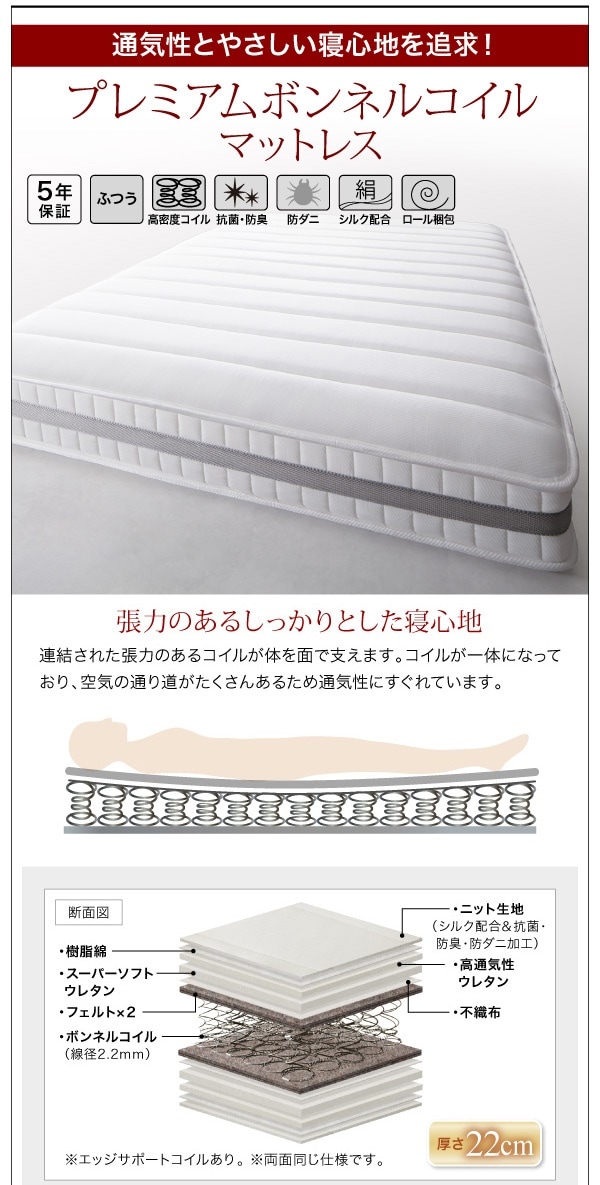 棚/4口コンセント付き デザインフロアローベッド [Douce]デュース [プレミアムボンネルコイルマットレス付き] ダブル [フレーム色]ホワイト [マットレス色]ホワイト