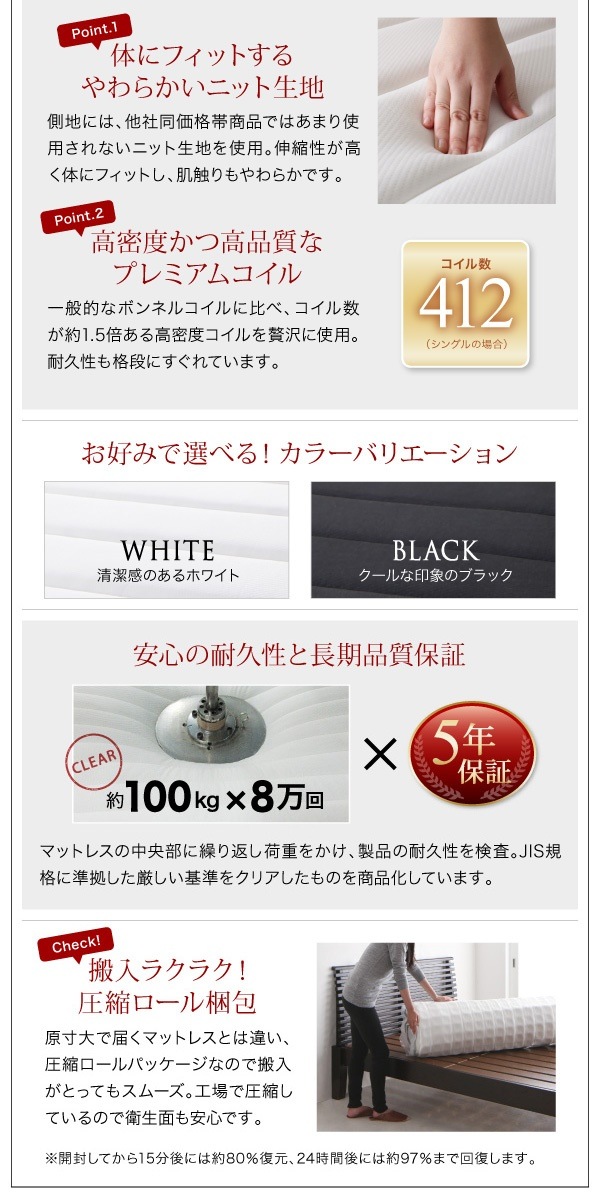 棚/4口コンセント付き デザインフロアローベッド [Douce]デュース [プレミアムボンネルコイルマットレス付き] ダブル [フレーム色]ホワイト [マットレス色]ホワイト