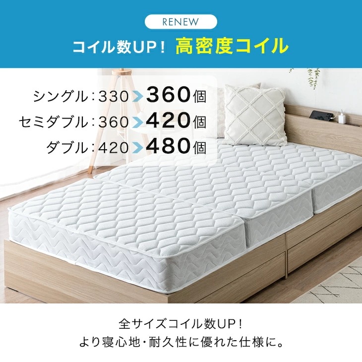 マットレス 三つ折り シングル セミダブル ダブル 折りたたみ 圧縮 高反発 ボンネルコイル ウレタン 折りたたみマットレス スプリングマット ベッドマット おしゃれ