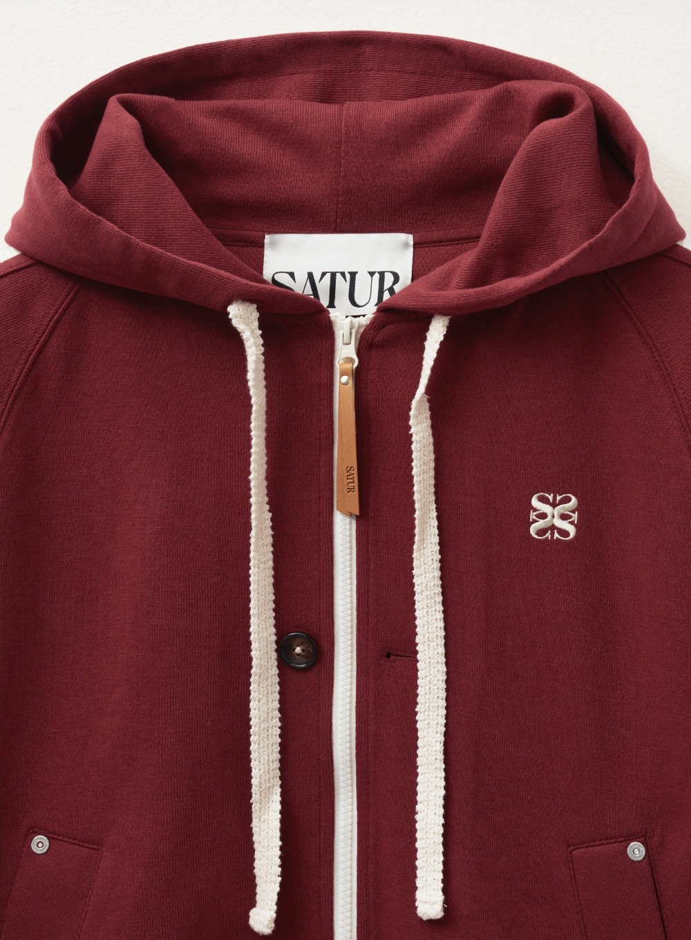 SATUR】 LAWTON LOOSE FIT HOOD ZIP-UP : BURGUNDY SATUR】 LAWTON LOOSE FIT HOOD ZIP-UP : BURGUNDY