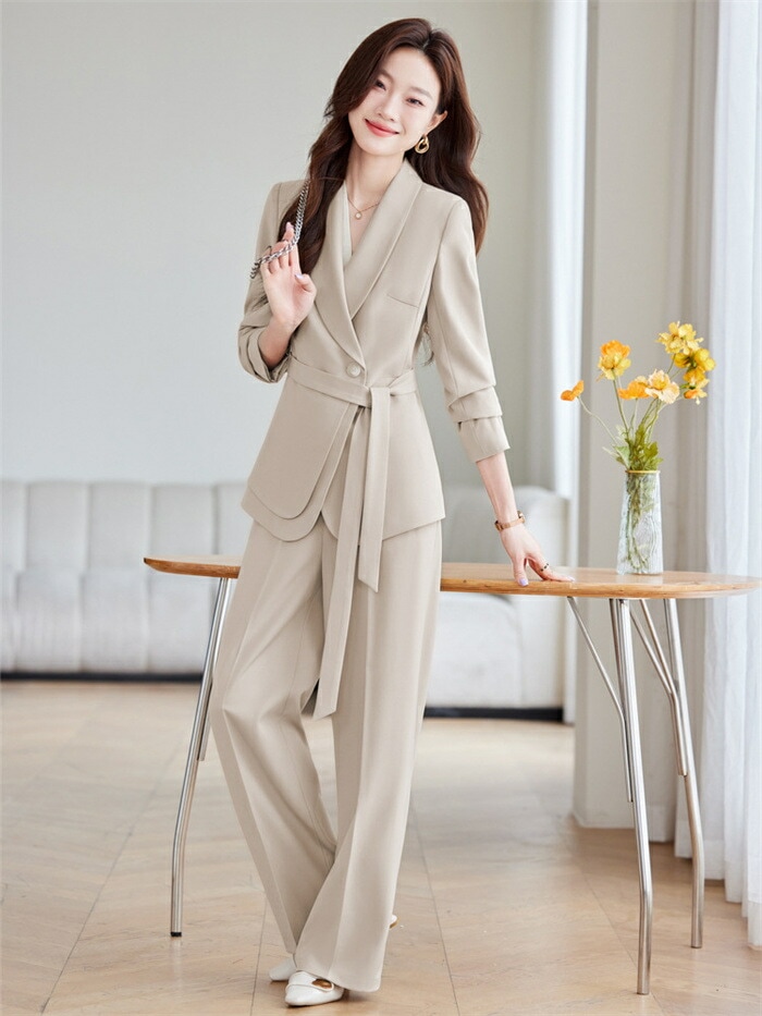 お買い得パンツスーツ レディース スーツ セットアップ パンツスーツ 卒業式 セレモニー フォーマル ベルト付き ジャケット ワイドパンツ ママコーデ ゆったり ビジネス エレガント 通勤 OL 女性