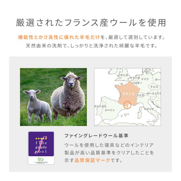 Sleep Niceday フランス産ウォッシャブルウール100%使用した ベッドパッド 日本製/消臭/吸湿 セミシングル（SS） グレージュ