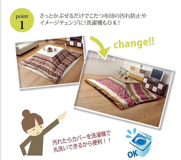 和柄 こたつ布団カバー 正方形 『こよみ』 ローズ 約215x215cm