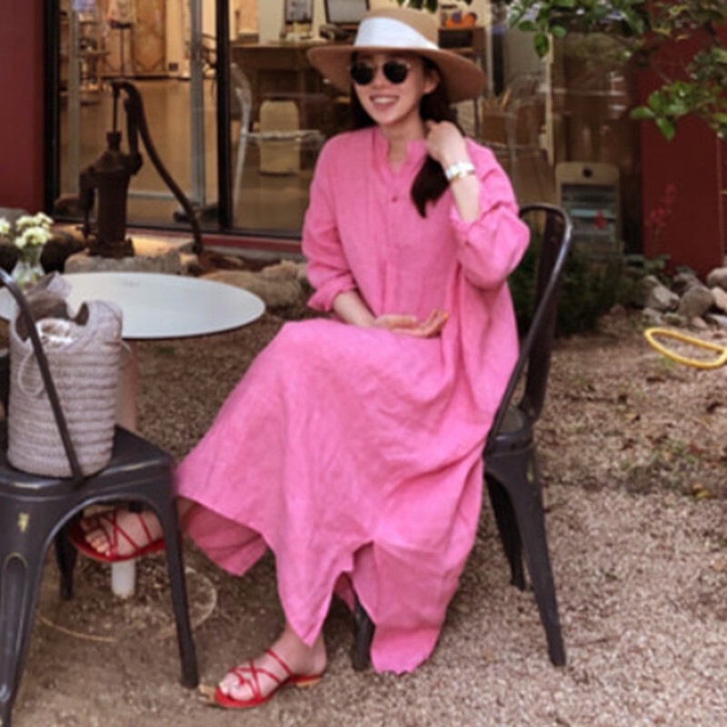 ワンピース レディース シャツワンピ リゾートワンピ スキッパーシャツ 膝下 マキシ丈 袖あり 長袖 スタンドカラー リネン 綿 夏 春 秋 無地 カジュアル シンプル グレージュ ピンク XL ワンピース レディース シャツワンピ リゾートワンピ スキッパーシャツ 膝下 マキシ丈 袖あり 長袖 スタンドカラー リネン 綿 夏 春 秋 無地 カジュアル シンプル グレージュ ピンク XL