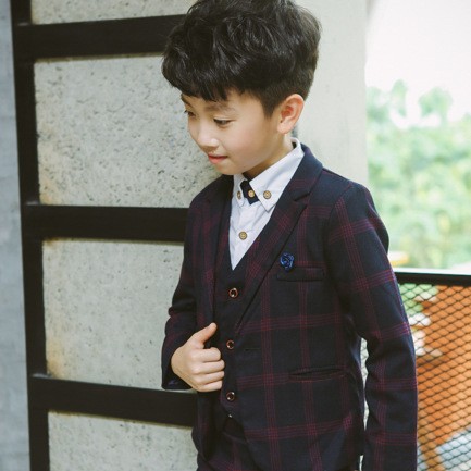 【即納】フォーマルスーツ 上下セット タキシード 男の子 スーツ キッズ 子供 3点セット ベスト チェック柄 入学式 入園式 七五三 結婚式 発表会