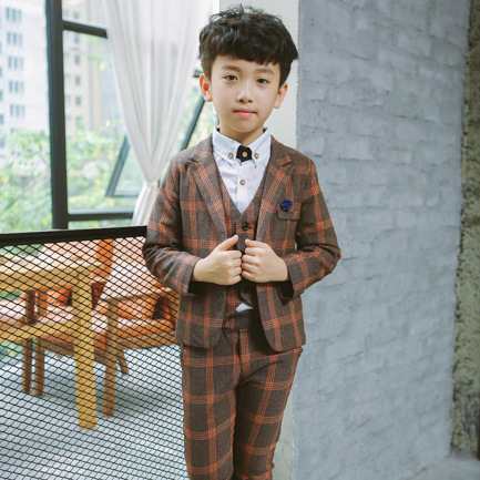 【即納】フォーマルスーツ 上下セット タキシード 男の子 スーツ キッズ 子供 3点セット ベスト チェック柄 入学式 入園式 七五三 結婚式 発表会