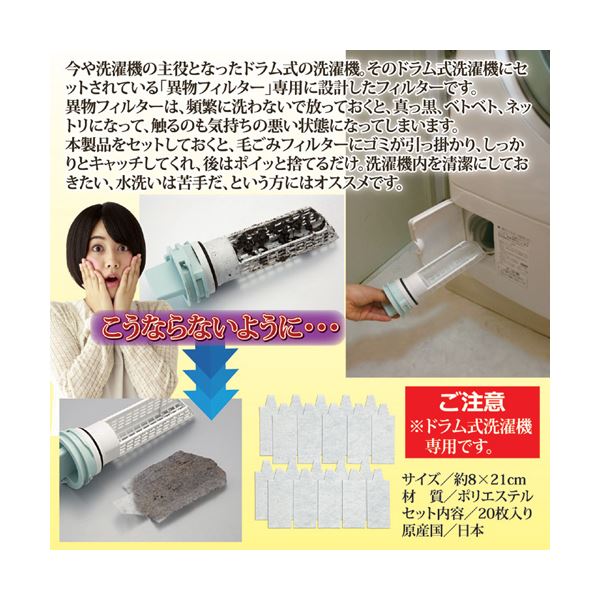 (まとめ)セーブ・インダストリー ドラム式洗濯機の毛ごみフィルター 20枚入 810889(×5セット)