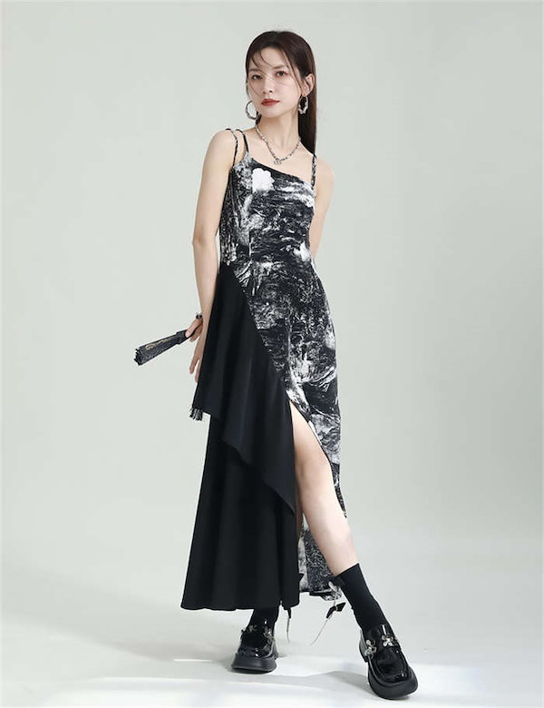 Qoo10] アシンメトリーキャミワンピース ロング