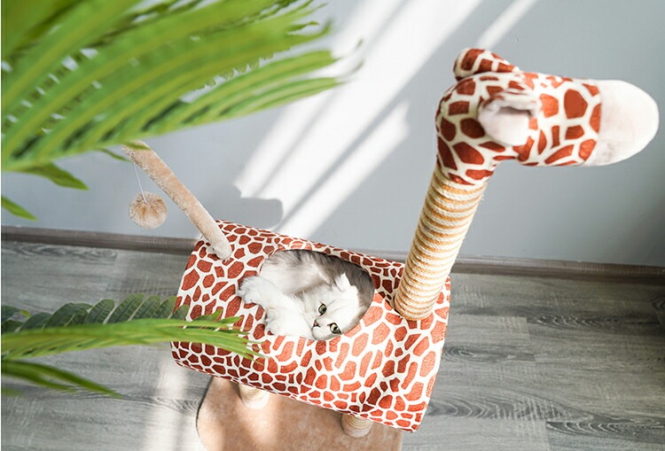 キャットタワー キリン アニマル 据え置き 置き型 爪とぎ インテリア 長持ち 頑丈 トンネル 隠れ家 ポンポン ボール お昼寝 運動不足 遊び場 キャットタワー キリン アニマル 据え置き 置き型 爪とぎ インテリア