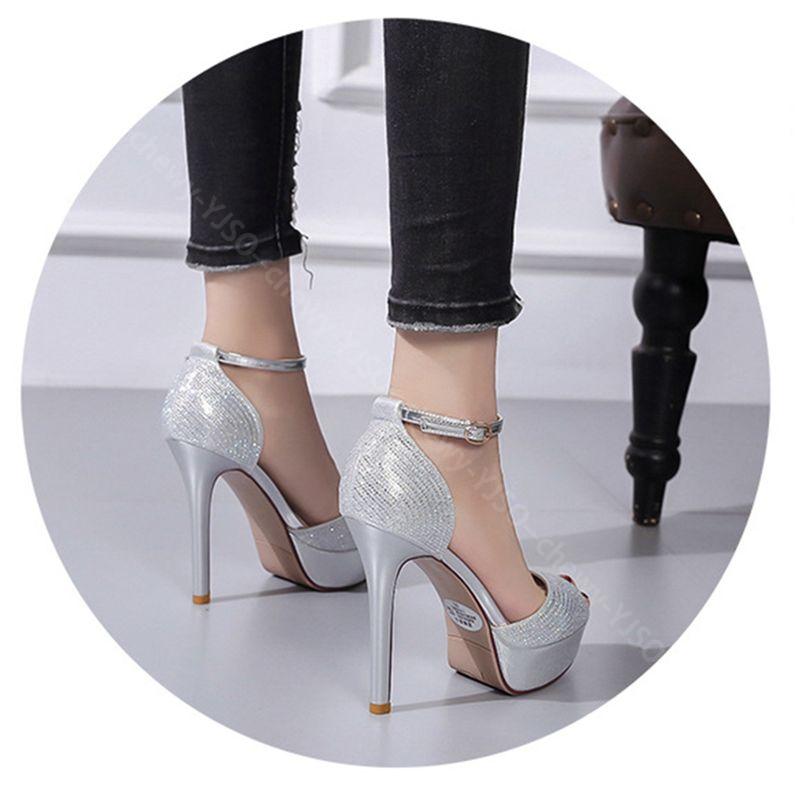 777円OFFクーポン パンプス オープントゥ ピンヒール ハイヒール ストーム 前厚 痛くない サンダル パーティーシューズ 結婚式 キャバ ウェディングシューズ アンクルストラップ パンプス グリ