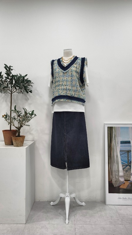 レディースツイードクロップベストピンクベストルーズフィットチェックVネックベスト レディースツイードクロップベストピンクベストルーズフィットチェックVネックベスト