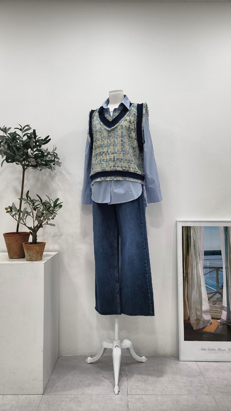 レディースツイードクロップベストピンクベストルーズフィットチェックVネックベスト レディースツイードクロップベストピンクベストルーズフィットチェックVネックベスト