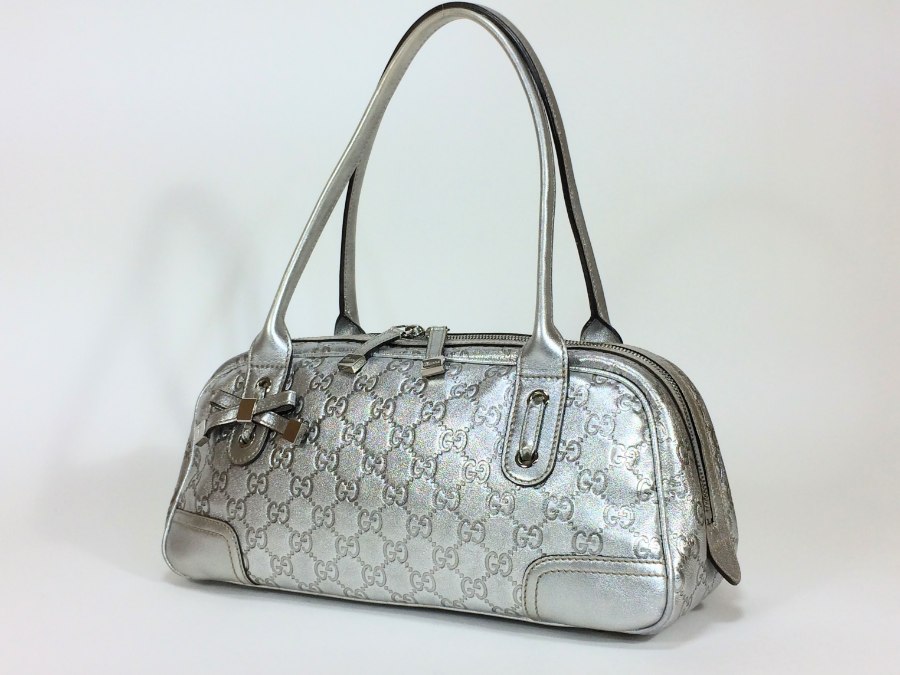 GUCCIトートバッグ シマ プリンシーライン レザー シルバー