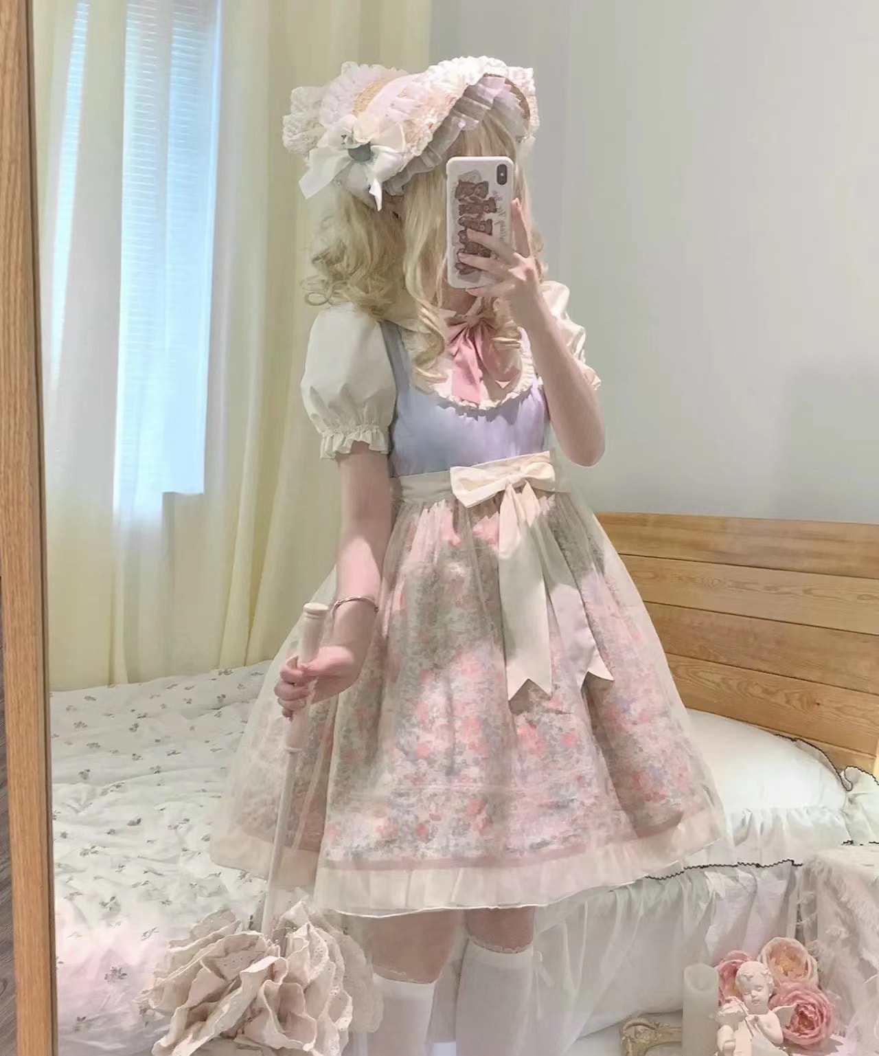 ロリータ夏小さい花ワンピースlolitaかわいい子供襟大きい子供女子ネット糸王女スカート