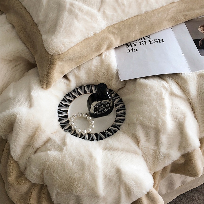 冬クラスaウサギぬいぐるみベッド4点セットミルクベルベットプラスベルベットキルトカバー厚みのある暖かいコーラルフランネルシーツ4