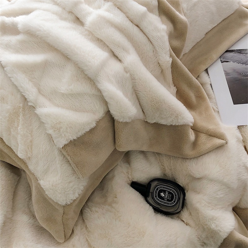 冬クラスaウサギぬいぐるみベッド4点セットミルクベルベットプラスベルベットキルトカバー厚みのある暖かいコーラルフランネルシーツ4