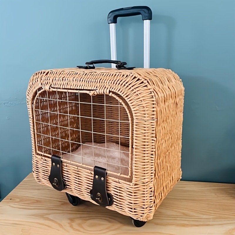 MamyPets 1pc ラタン製ペットキャリー キャスター付きステンレススチールフレームポータブル織り猫と犬の旅行トロリーアウトドアピクニックバスケット MamyPets 1pc ラタン製ペットキャリー キャスター付きステンレススチールフレームポータブル織り猫と犬の旅行トロリーアウトドアピクニックバスケット